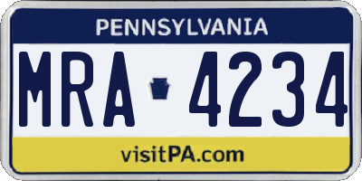PA license plate MRA4234