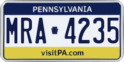 PA license plate MRA4235