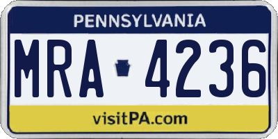 PA license plate MRA4236