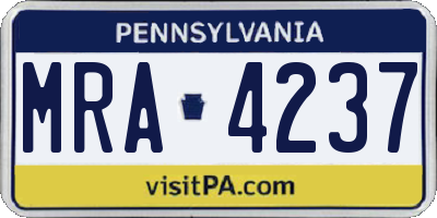PA license plate MRA4237
