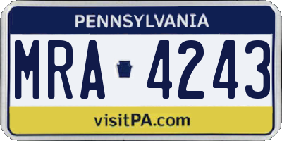 PA license plate MRA4243