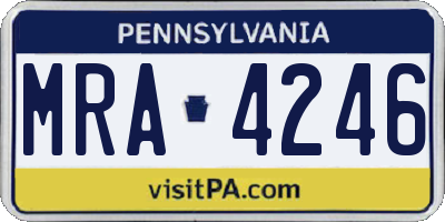 PA license plate MRA4246