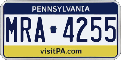 PA license plate MRA4255
