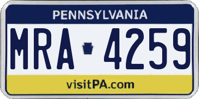 PA license plate MRA4259
