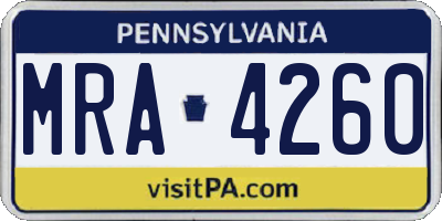 PA license plate MRA4260