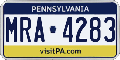 PA license plate MRA4283