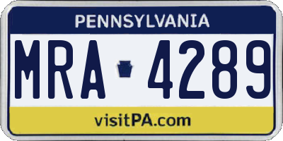 PA license plate MRA4289