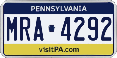 PA license plate MRA4292