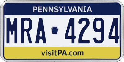 PA license plate MRA4294
