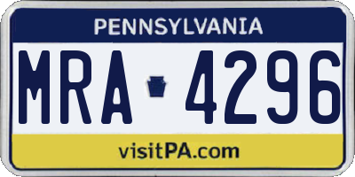 PA license plate MRA4296