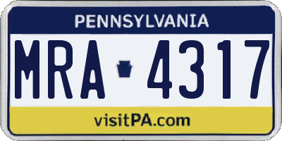 PA license plate MRA4317