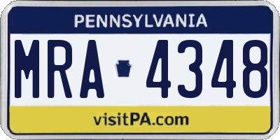 PA license plate MRA4348