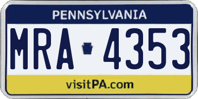 PA license plate MRA4353