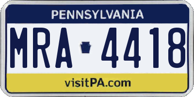PA license plate MRA4418