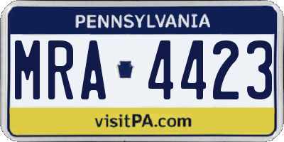 PA license plate MRA4423