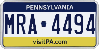 PA license plate MRA4494