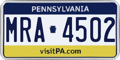 PA license plate MRA4502