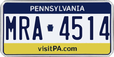 PA license plate MRA4514