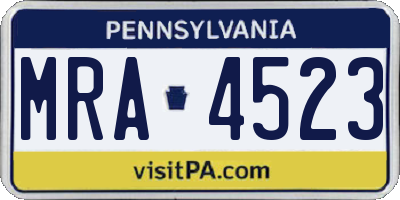 PA license plate MRA4523
