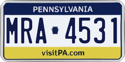 PA license plate MRA4531
