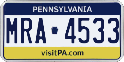 PA license plate MRA4533