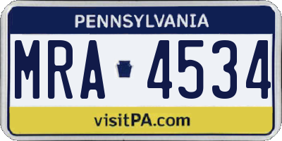 PA license plate MRA4534