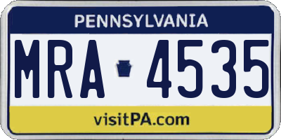 PA license plate MRA4535