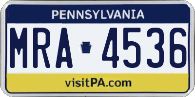 PA license plate MRA4536