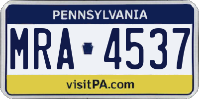 PA license plate MRA4537