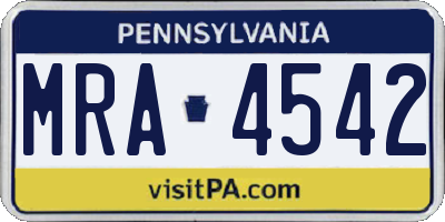 PA license plate MRA4542