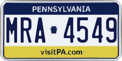 PA license plate MRA4549