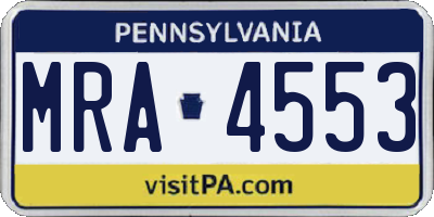 PA license plate MRA4553