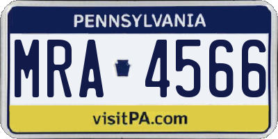 PA license plate MRA4566