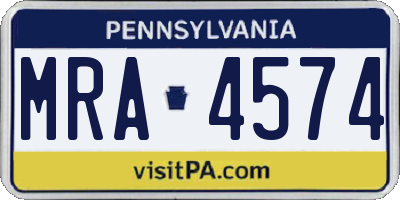PA license plate MRA4574