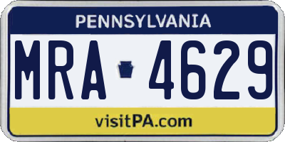 PA license plate MRA4629
