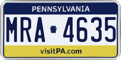 PA license plate MRA4635