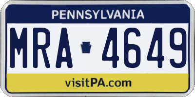 PA license plate MRA4649