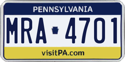 PA license plate MRA4701