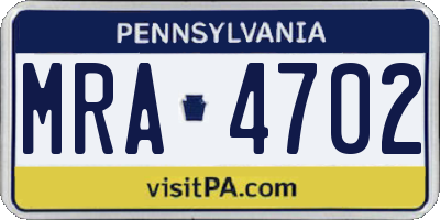 PA license plate MRA4702