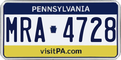 PA license plate MRA4728