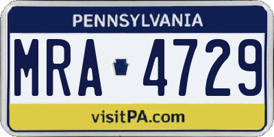 PA license plate MRA4729