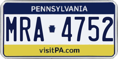 PA license plate MRA4752