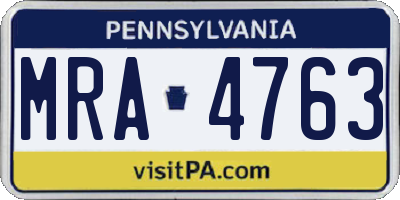 PA license plate MRA4763