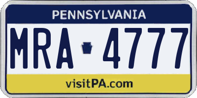 PA license plate MRA4777