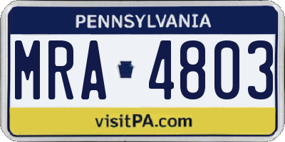 PA license plate MRA4803
