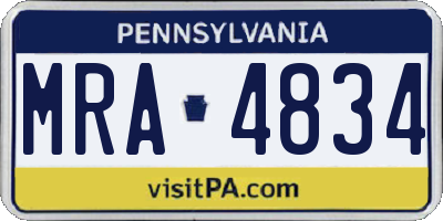 PA license plate MRA4834