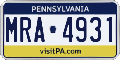 PA license plate MRA4931
