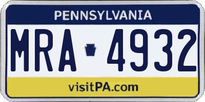 PA license plate MRA4932