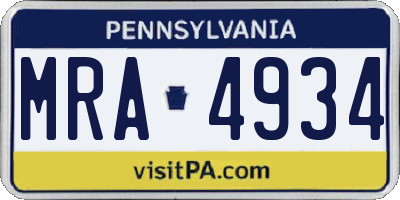 PA license plate MRA4934