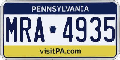 PA license plate MRA4935